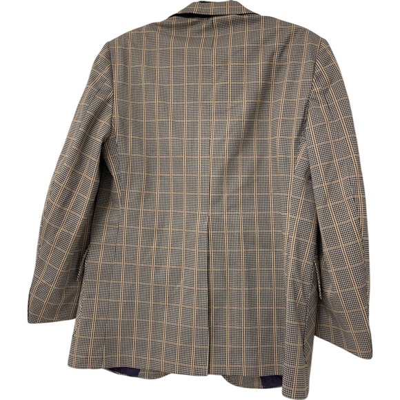 Mens Blazer Jacket Brown Houndstooth Single Breasted Lined Sport Coat 90s Preppy - Picture 2 of 6